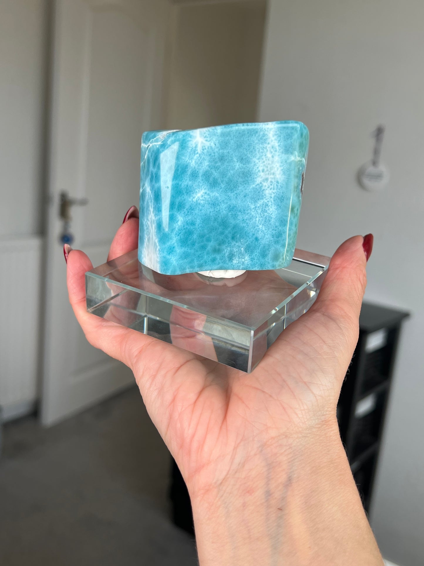 Larimar Core On Glass Stand