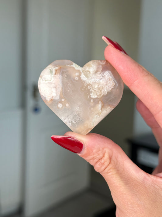 Flower Agate Heart With Stand