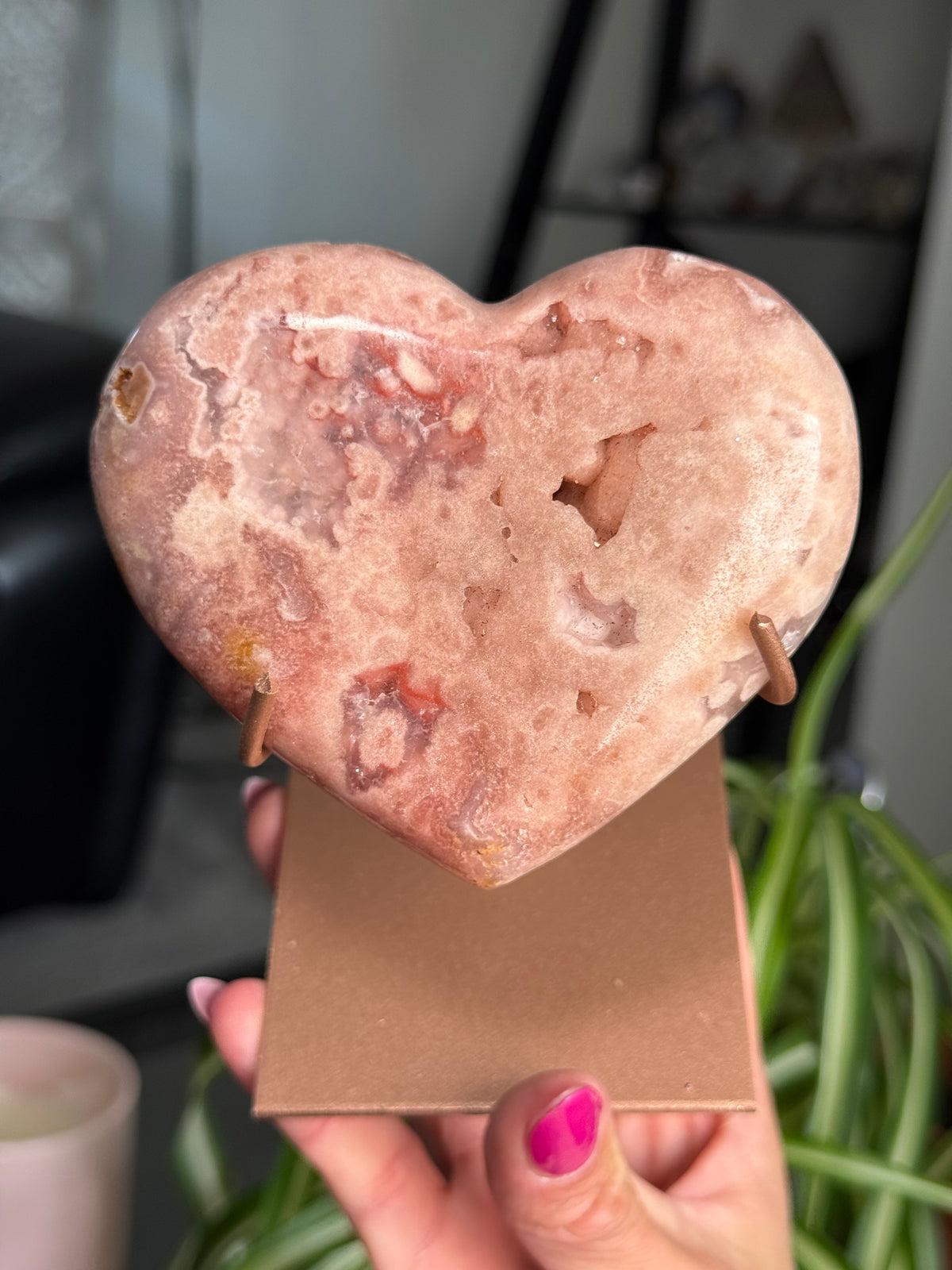 Pink Amethyst Heart On Stand