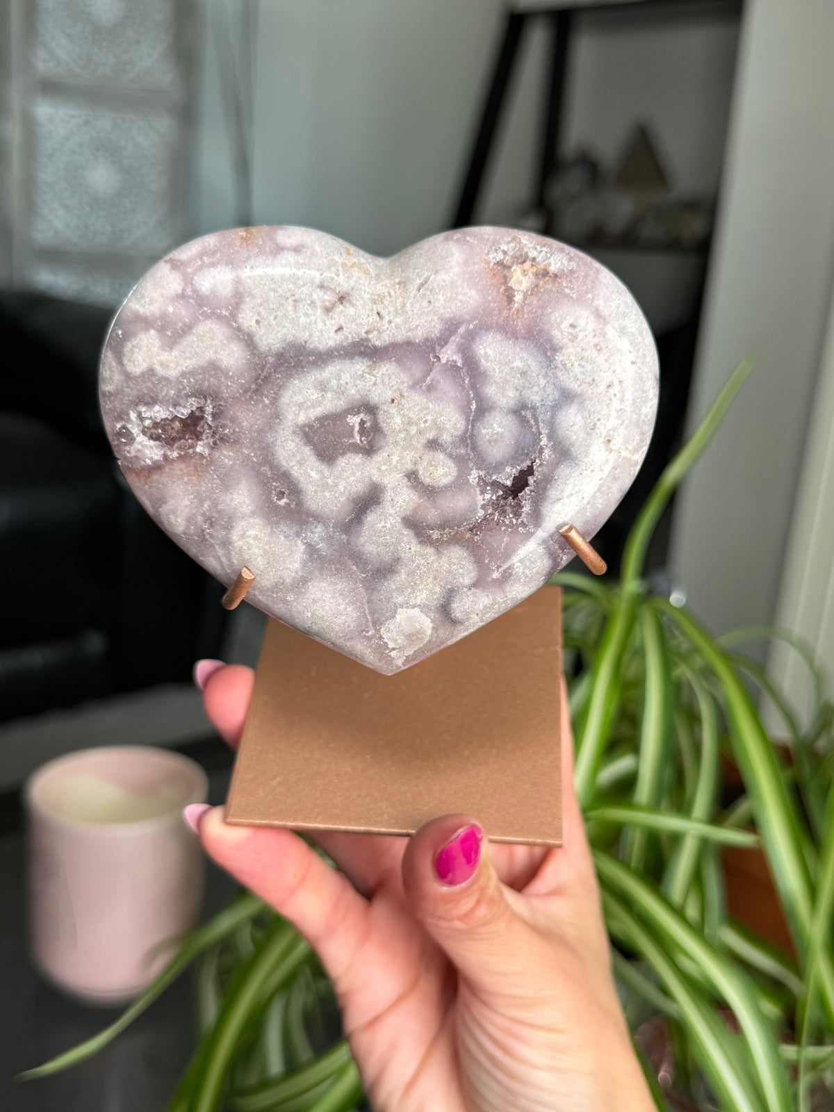 Pink Amethyst Heart On Stand