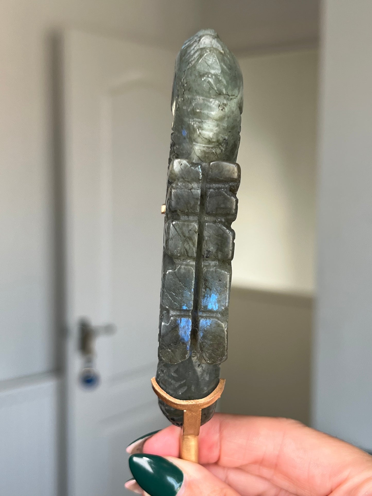 Labradorite Seahorse On Gold Stand