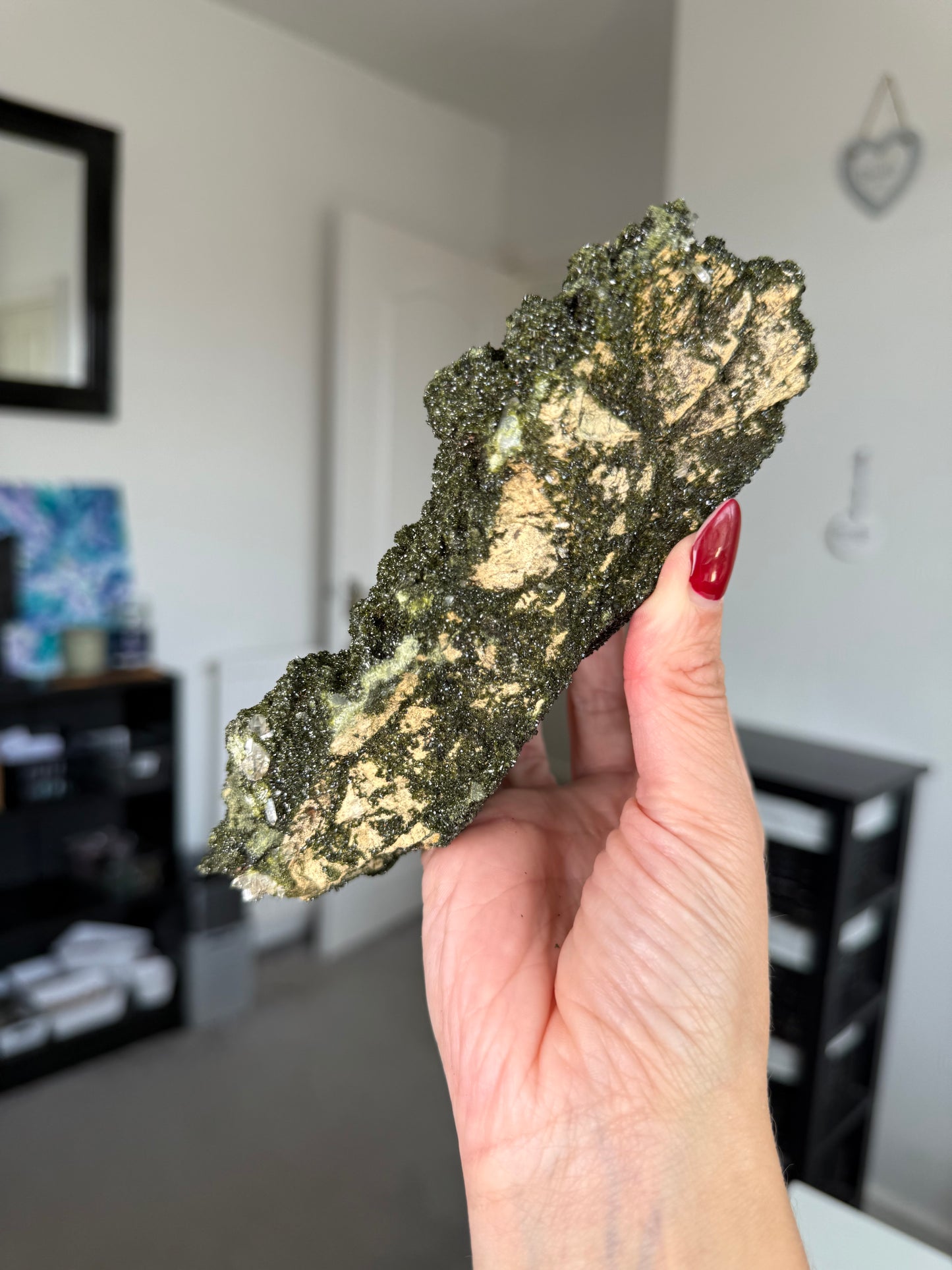 Large Epidote With Quartz Specimen With Stand
