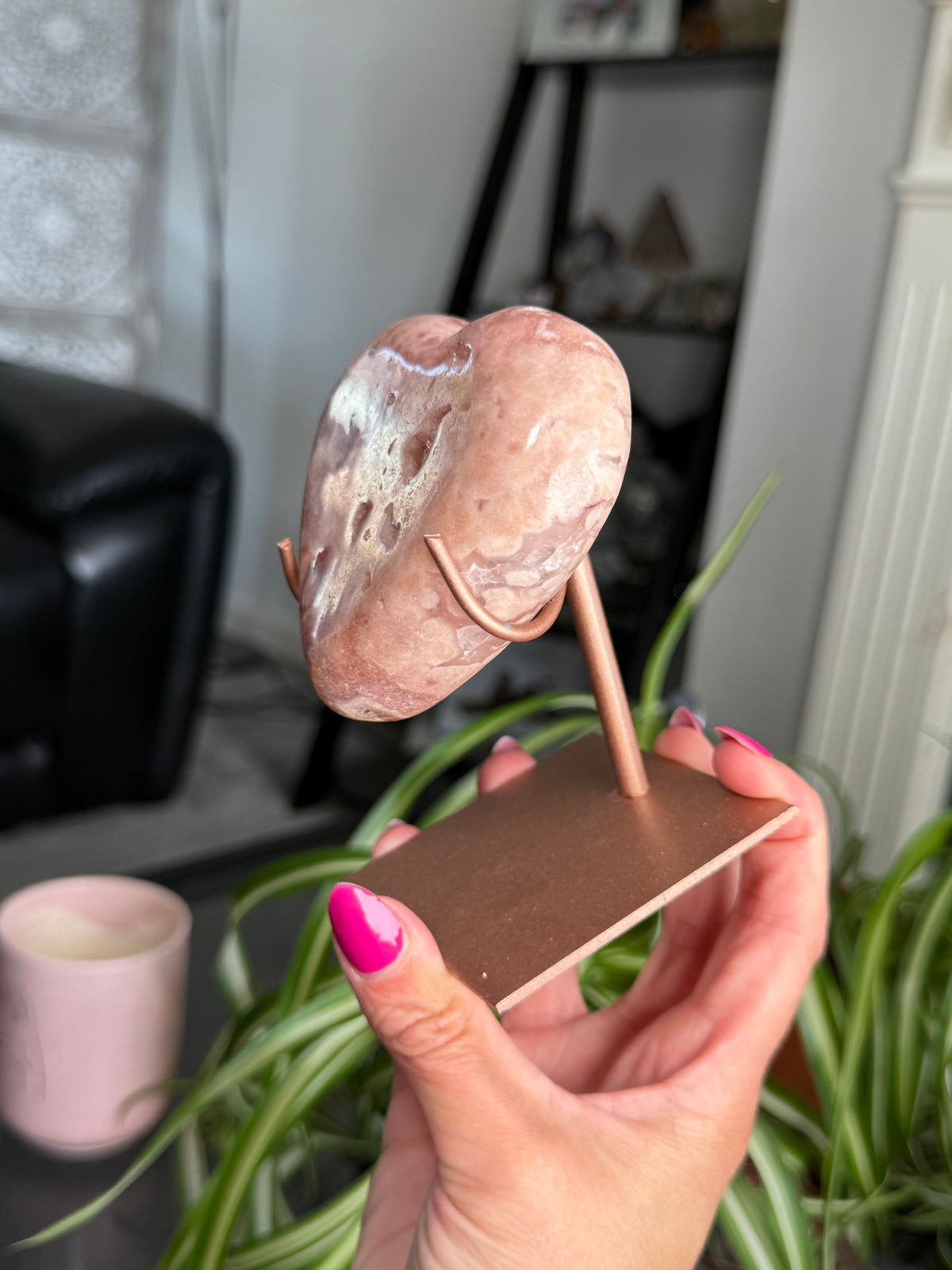Pink Amethyst Heart On Stand