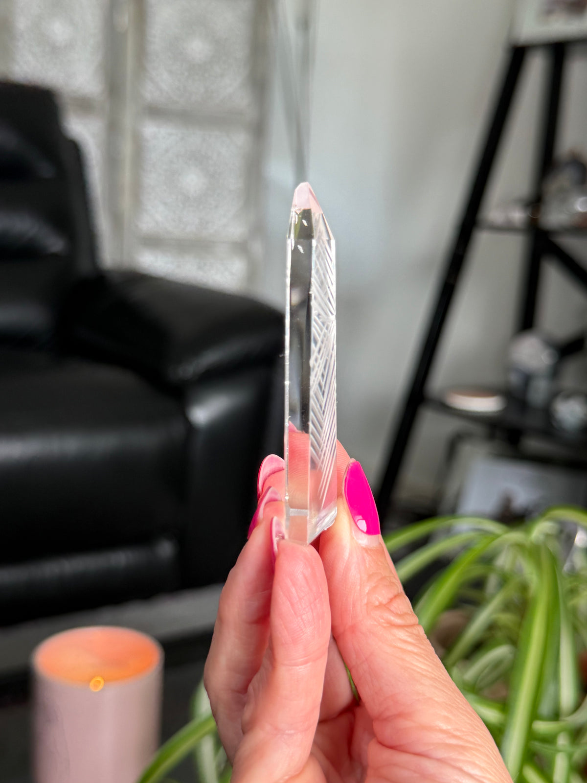 Clear Quartz Star Etched Tower