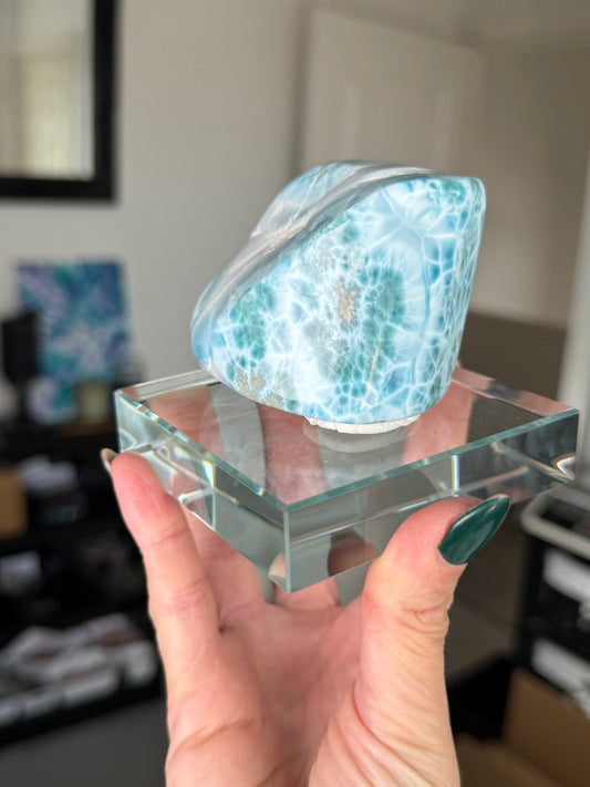 Larimar Core On Glass Stand