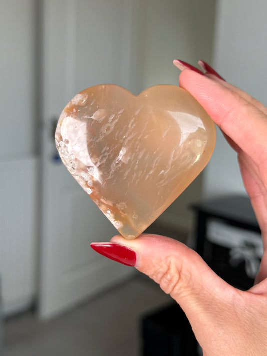 Flower Agate Heart With Stand