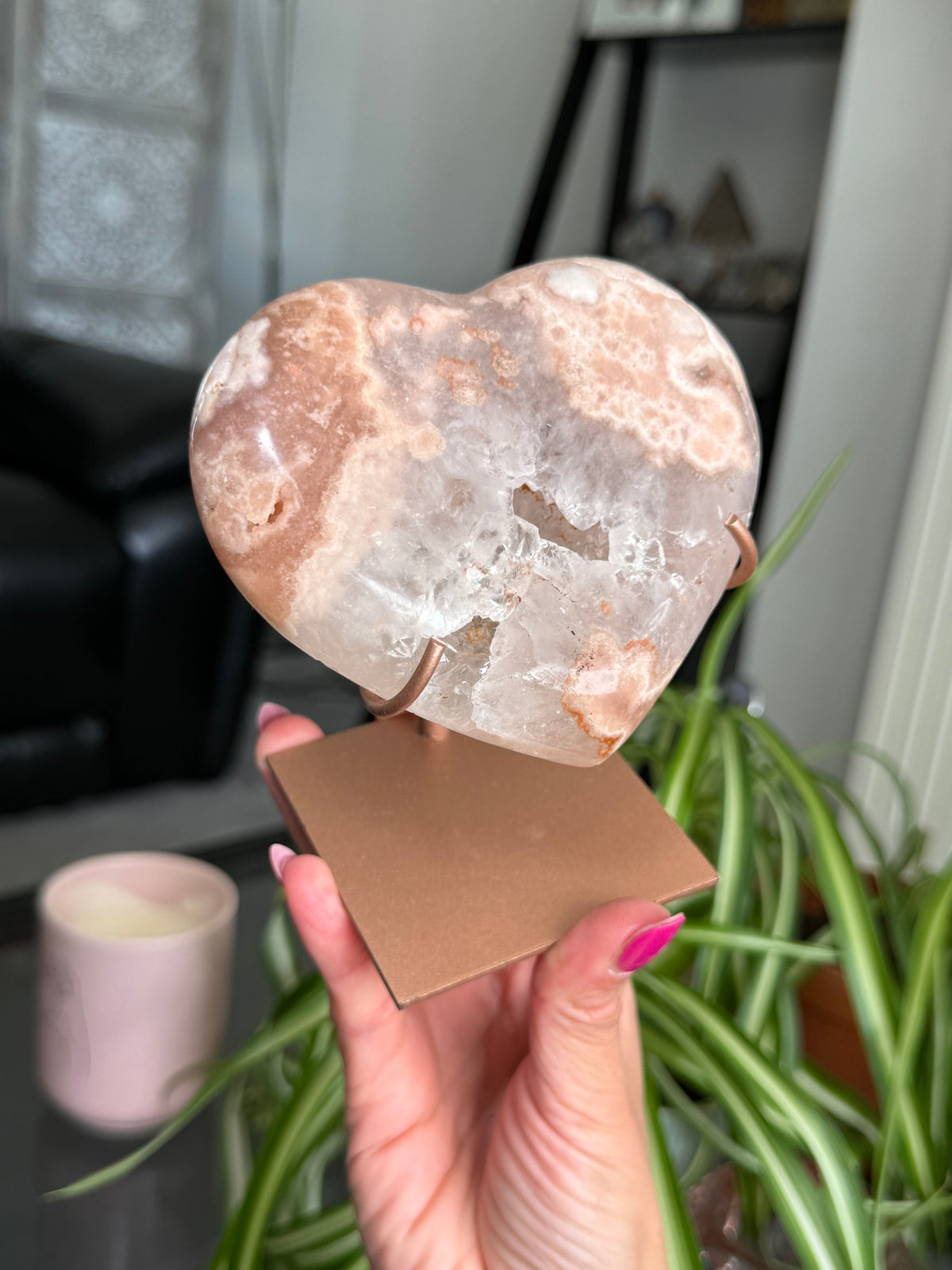 Pink Amethyst Heart On Stand