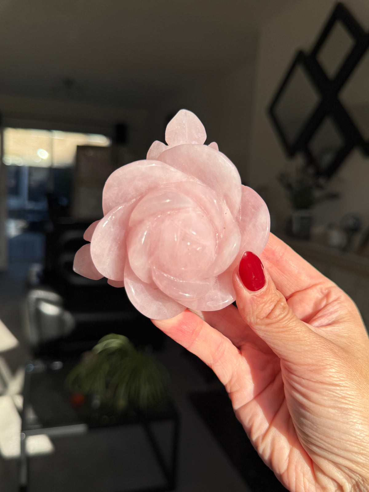 Rose Quartz Rose With Raindrop