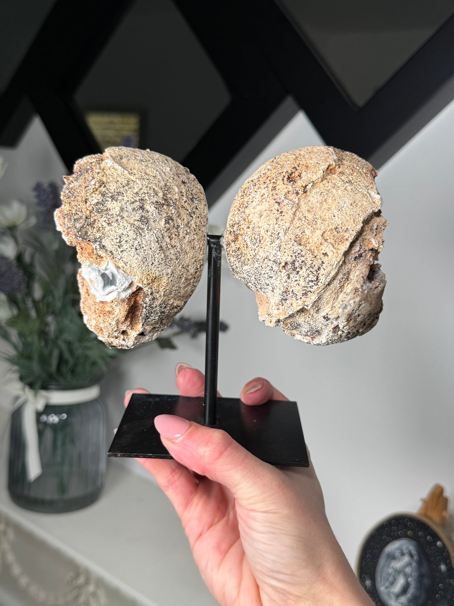 Agate Geode Wings On Black Stand