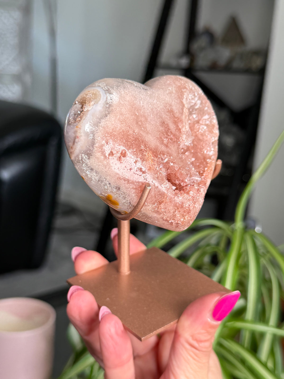 Pink Amethyst Heart On Stand