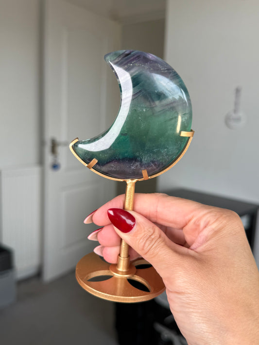 Fluorite Moon On Gold Stand