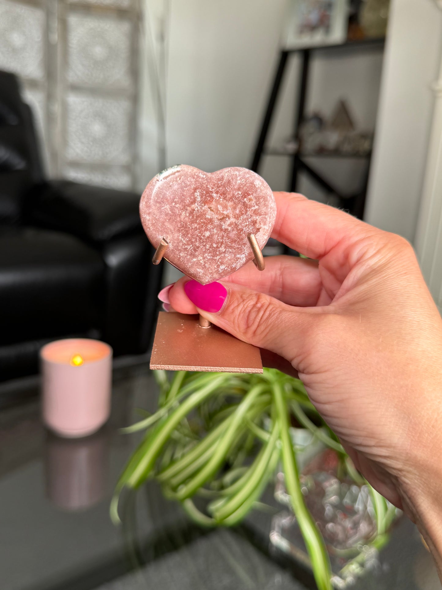 Pink Amethyst Heart On Stand