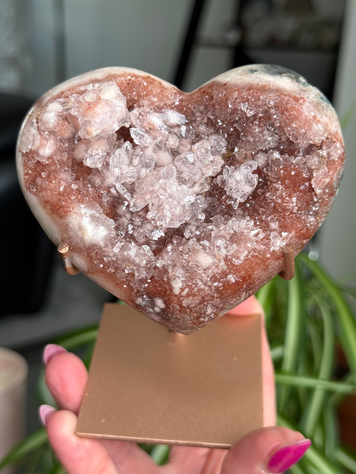 Pink Amethyst Heart On Stand