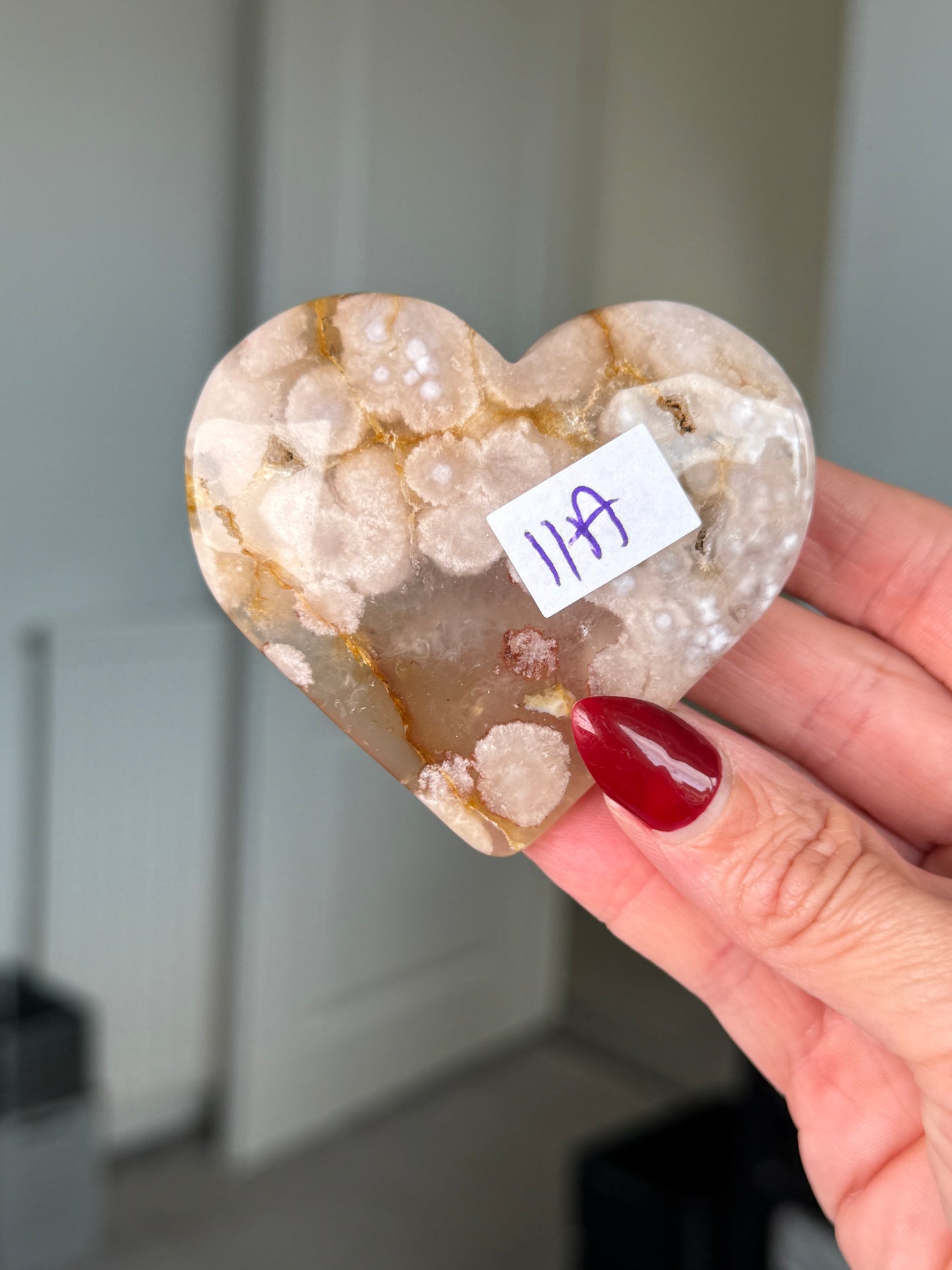 Flower Agate Heart With Stand