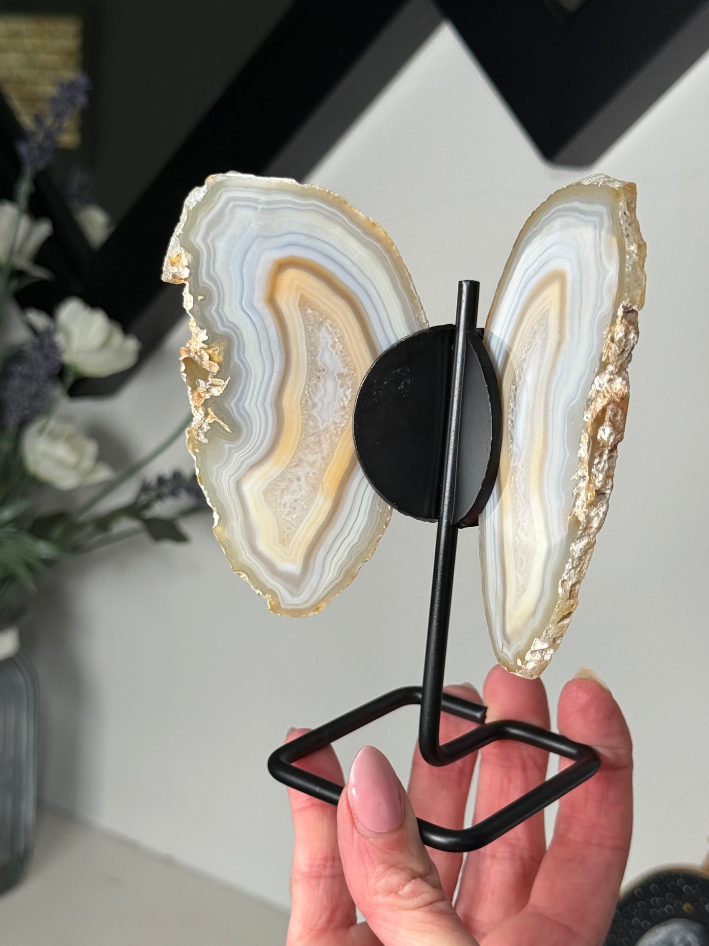 Agate Wings On Black Stand