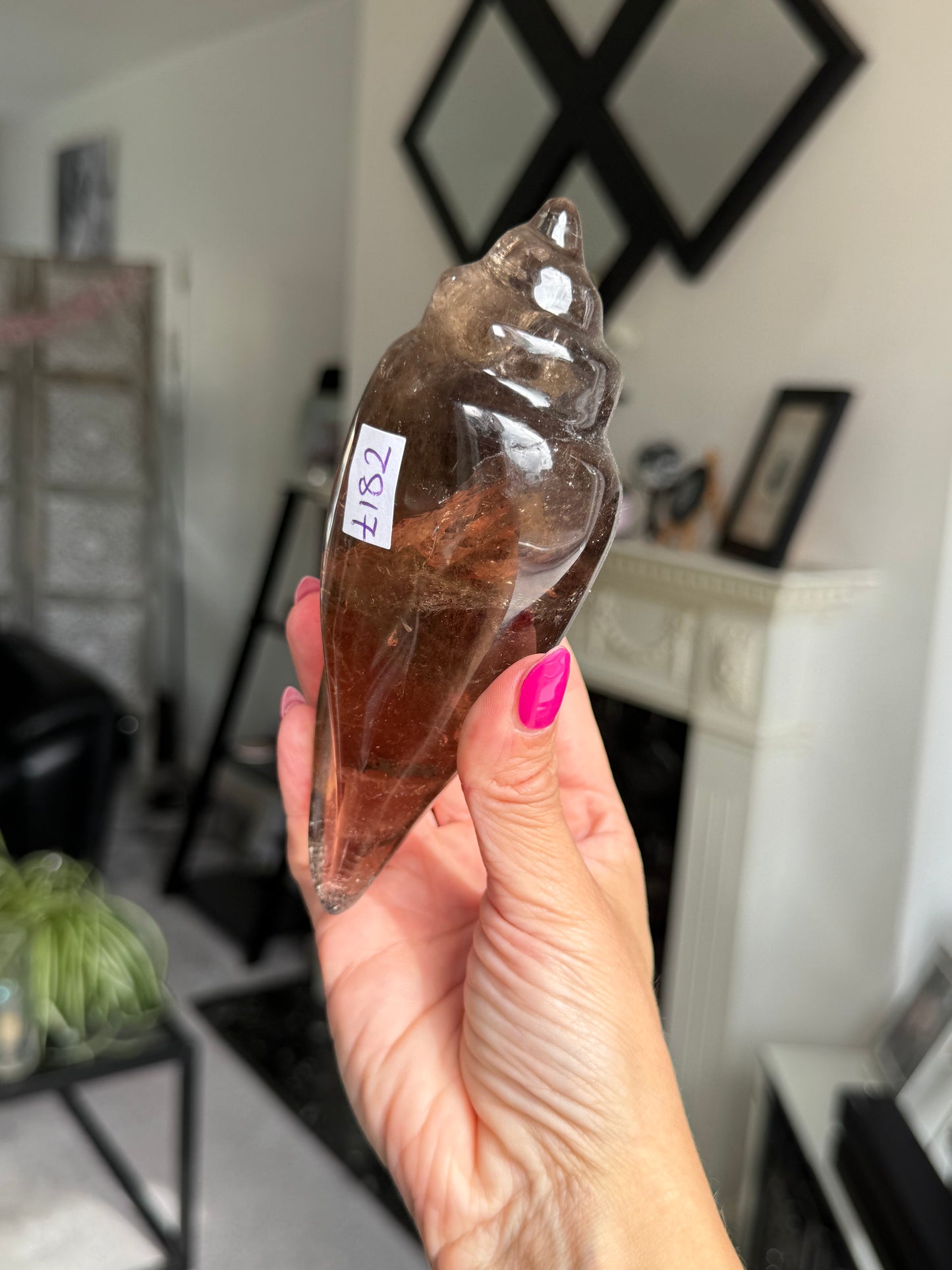 Master Carved Smokey Quartz Shell WITH RUTILE
