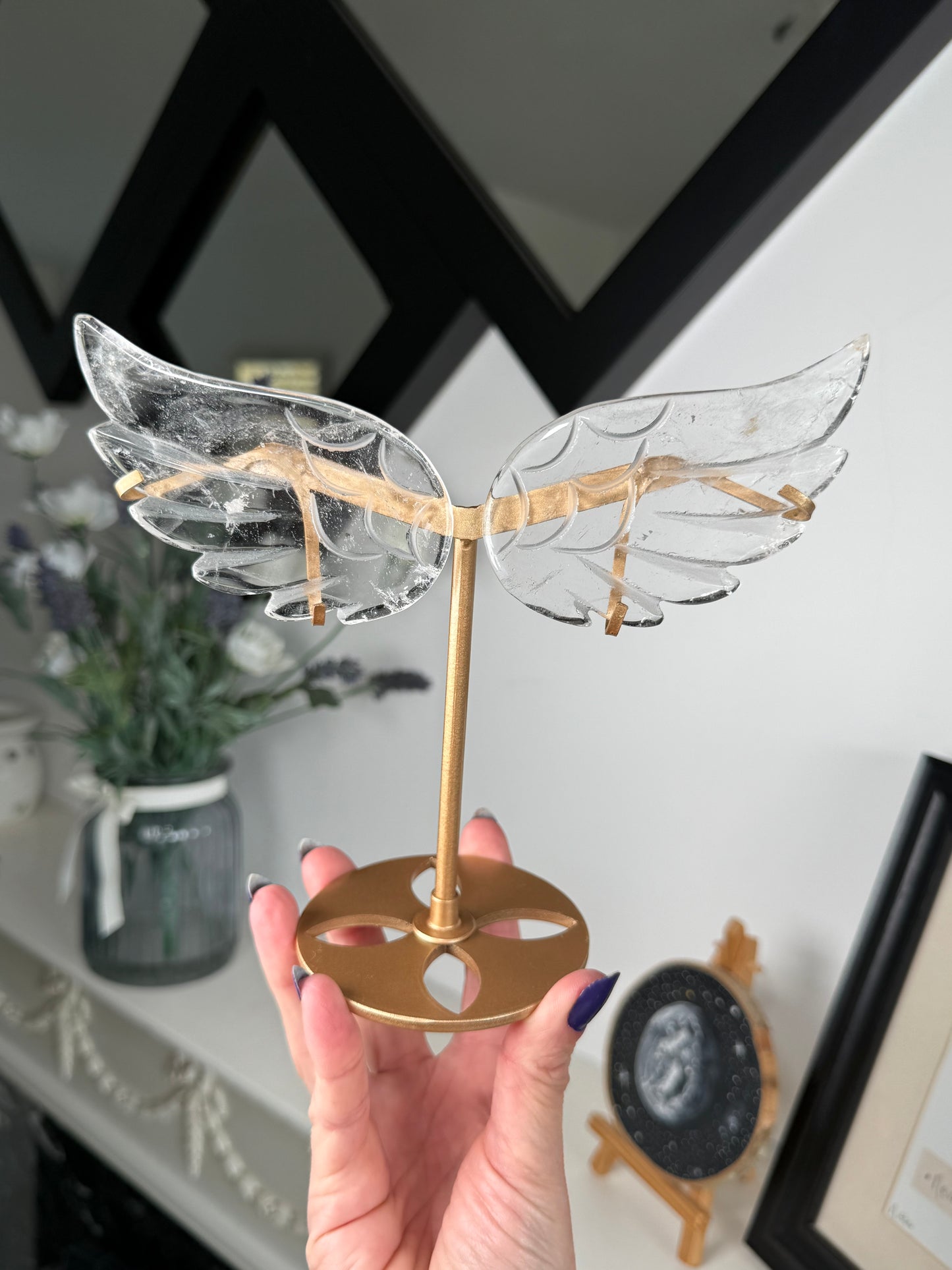 Clear Quartz Wings On Gold Stand