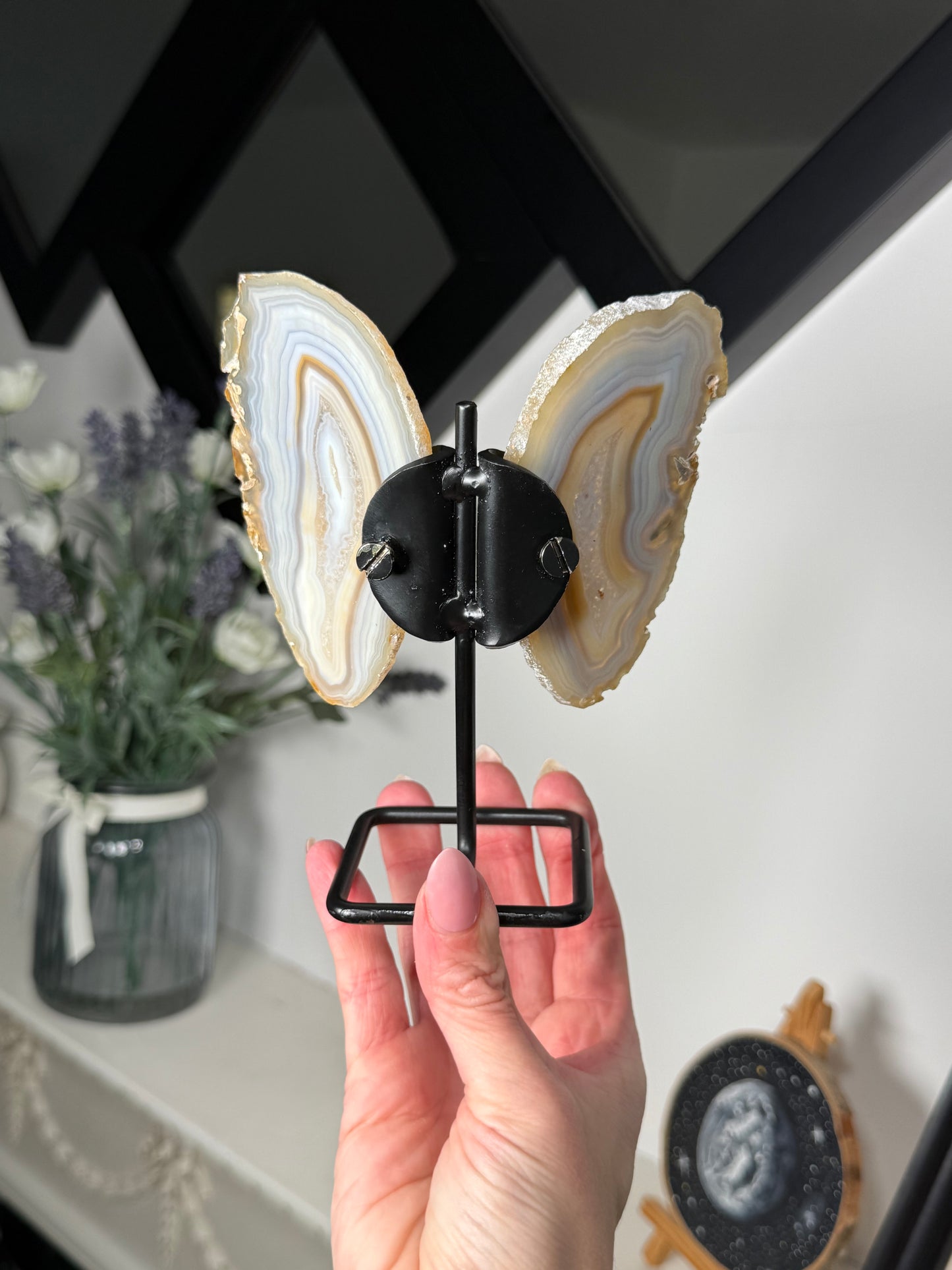 Agate Wings On Black Stand