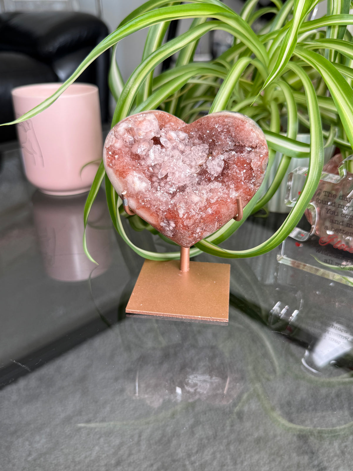 Pink Amethyst Heart On Stand
