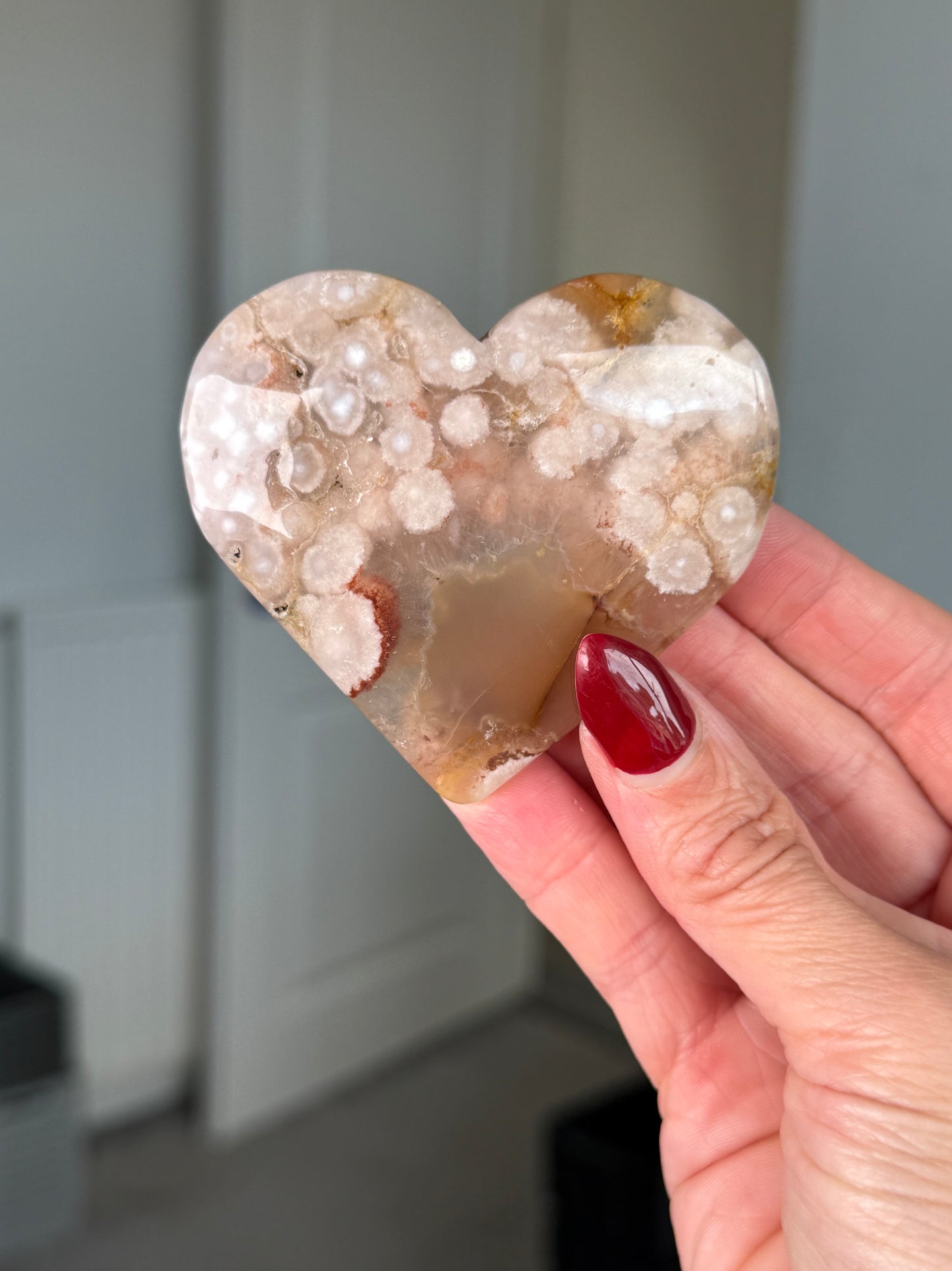 Flower Agate Heart With Stand