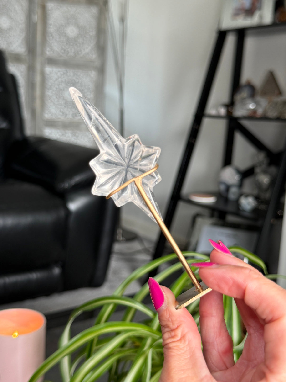 Clear Quartz Star On Custom Stand