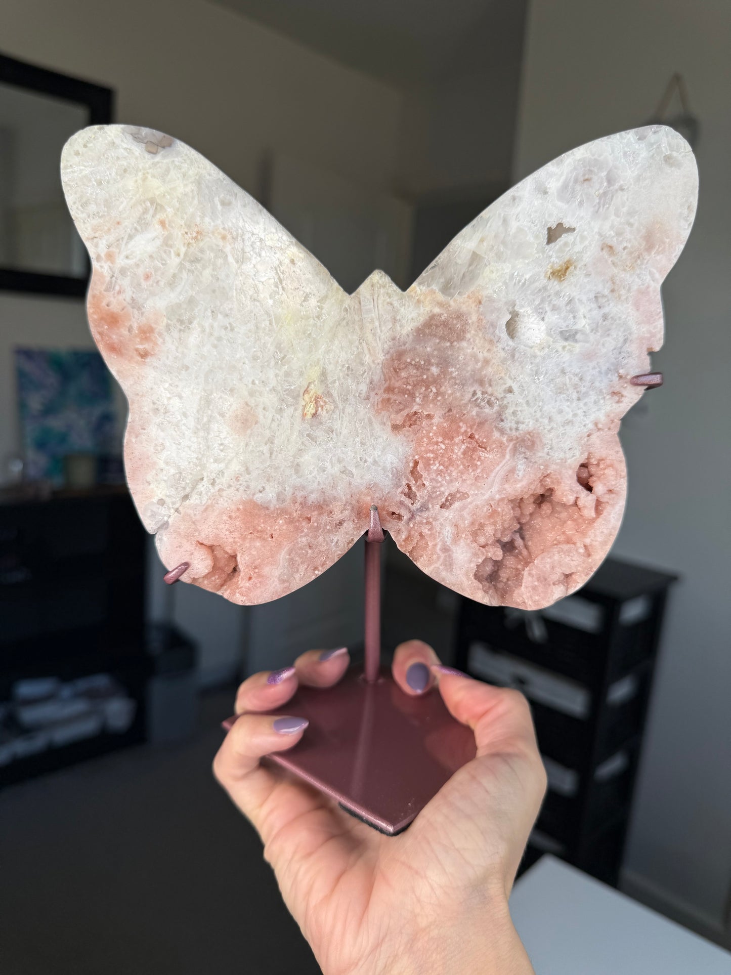 Pink Amethyst Butterfly On Custom Stand