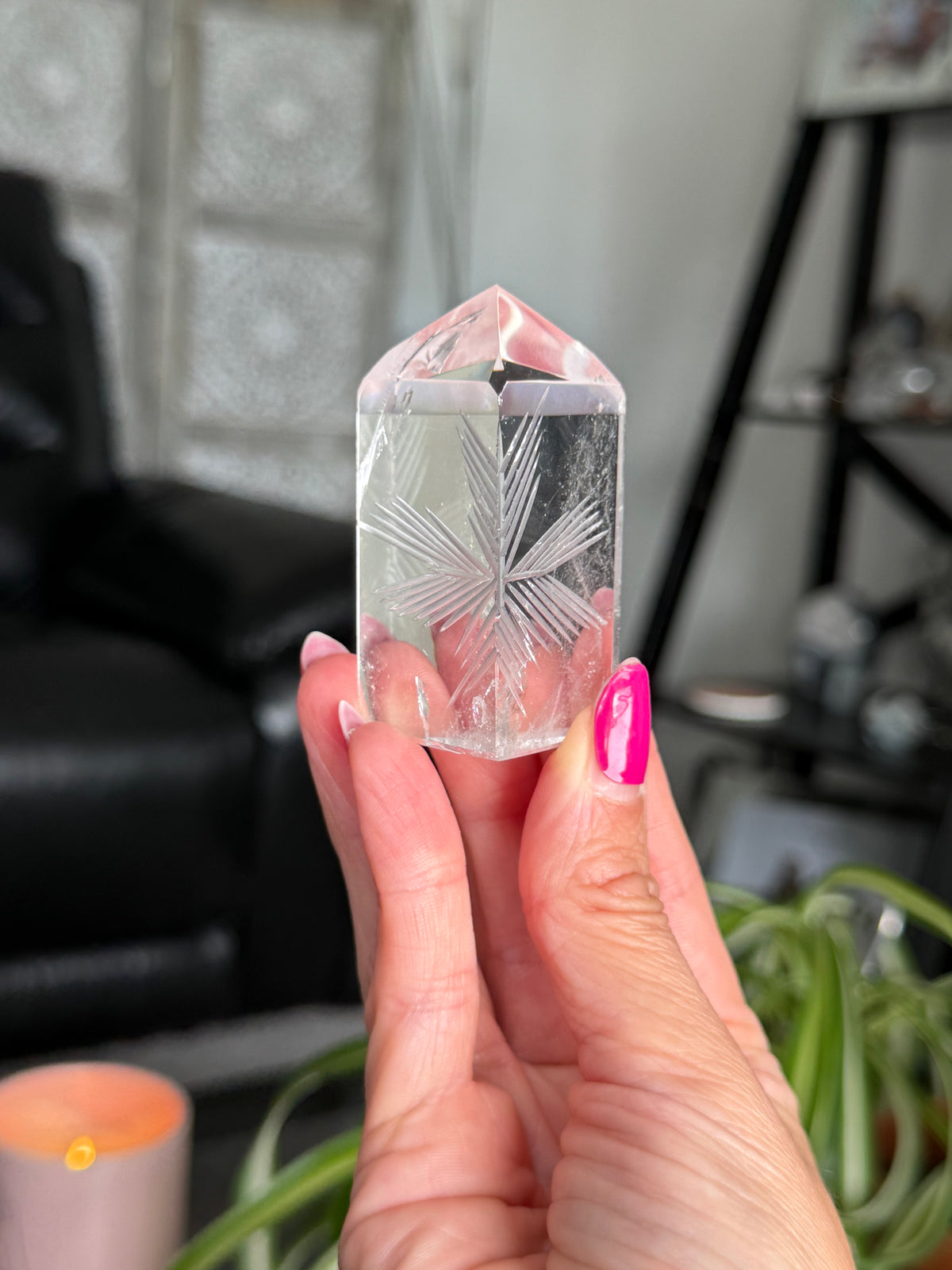Clear Quartz Star Etched Tower