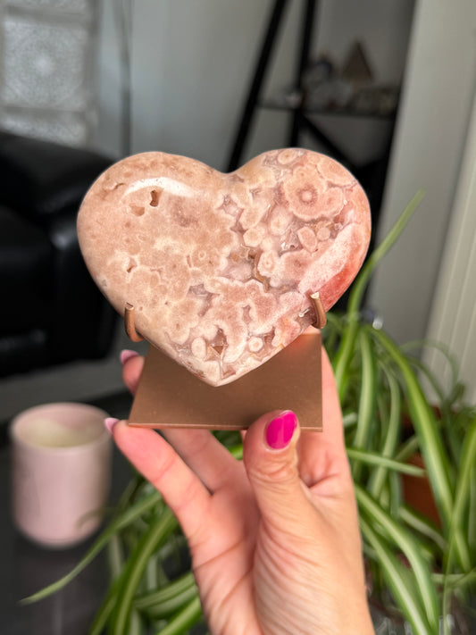 Pink Amethyst Heart On Stand
