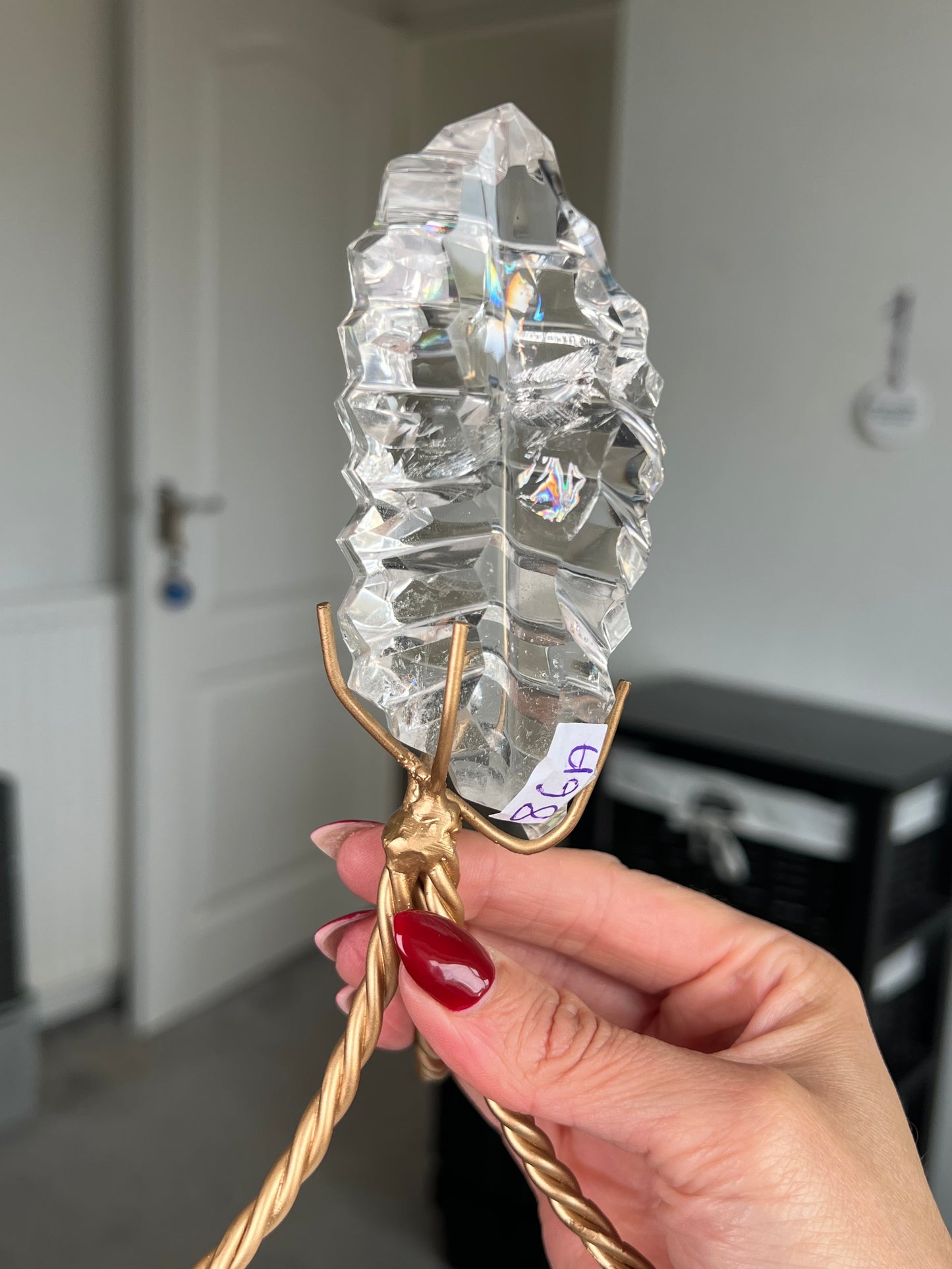High Grade Brazilian Clear Quartz Sculpture On Gold Twisty Stand