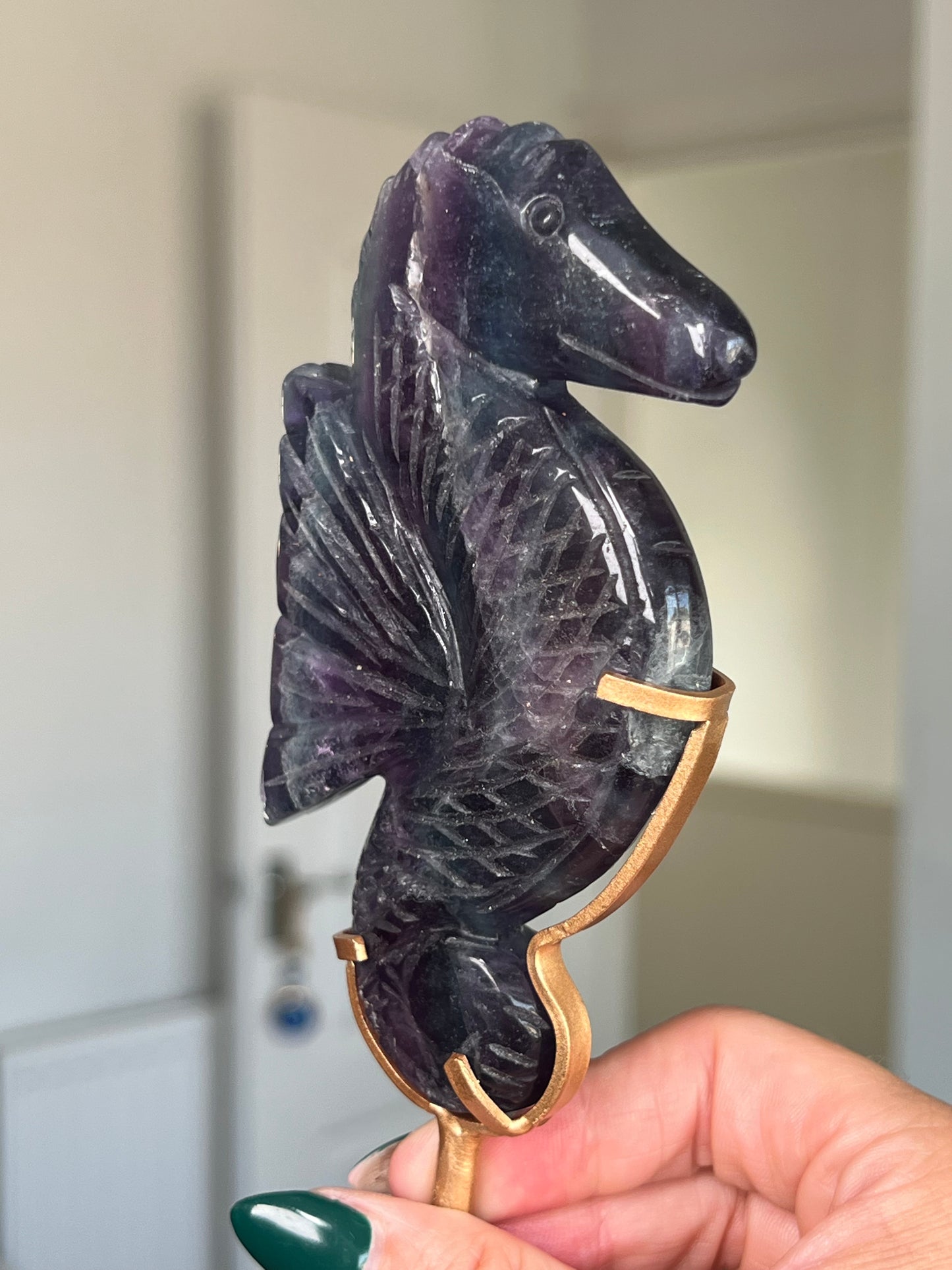 Fluorite Seahorse On Gold Stand