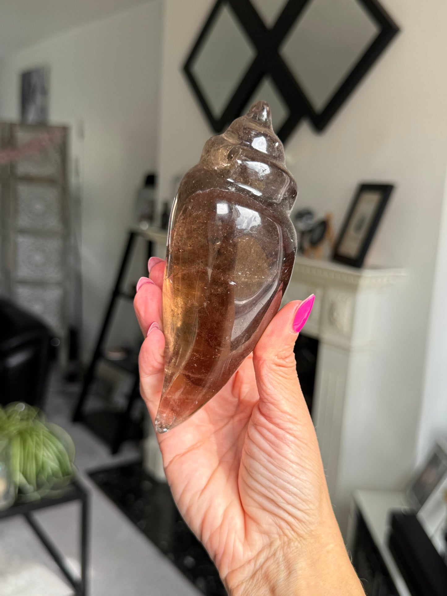 Master Carved Smokey Quartz Shell WITH RUTILE