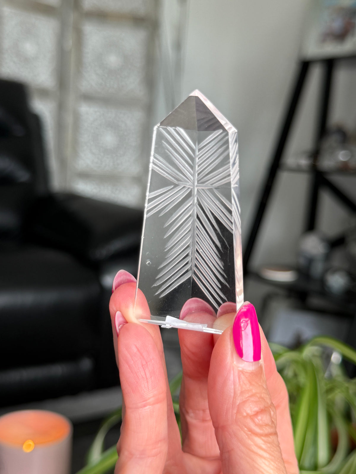 Clear Quartz Star Etched Tower