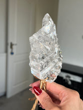 Load image into Gallery viewer, High Grade Brazilian Clear Quartz Sculpture On Gold Twisty Stand
