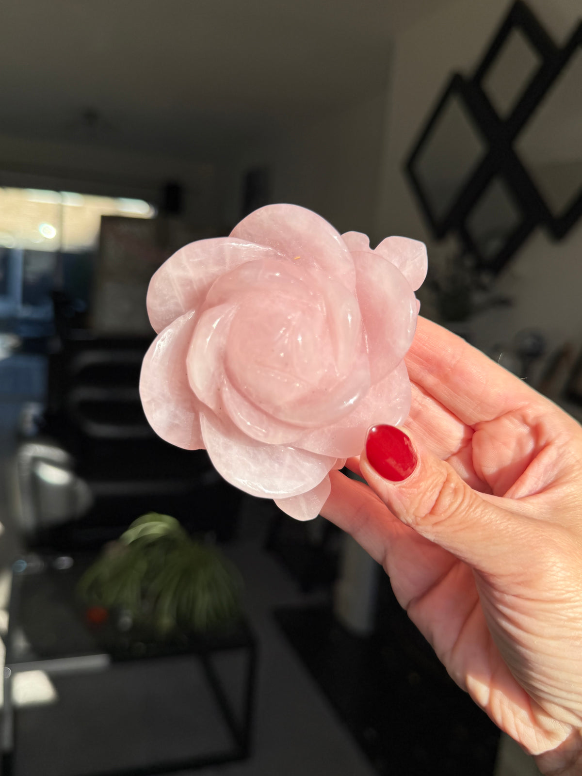 Rose Quartz Rose With Raindrop