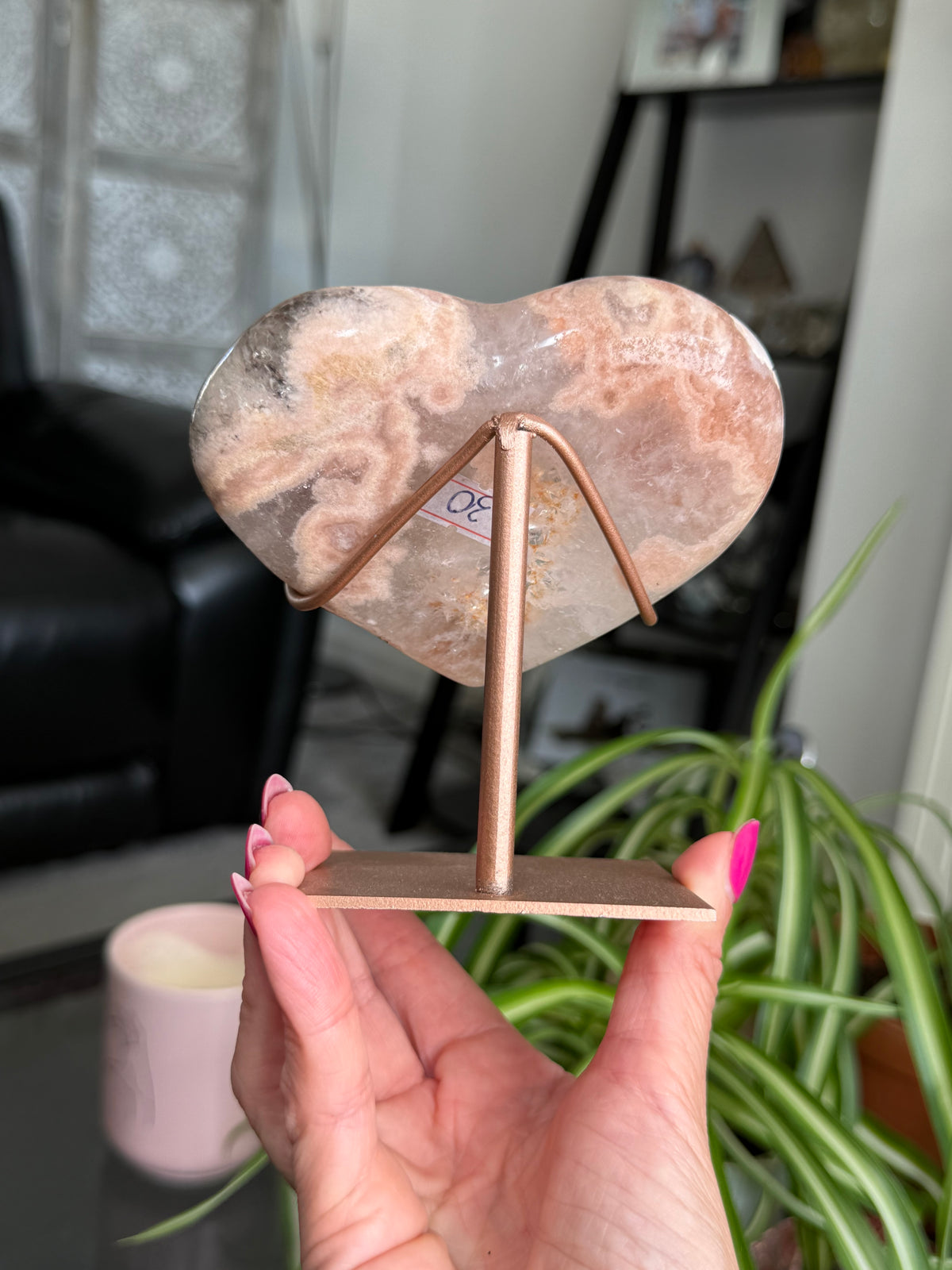 Pink Amethyst Heart On Stand