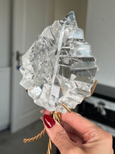 Load image into Gallery viewer, High Grade Brazilian Clear Quartz Sculpture On Gold Twisty Stand
