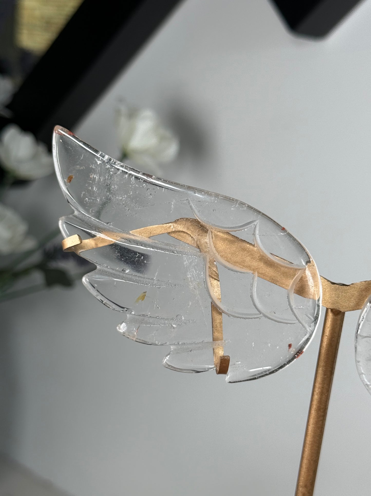 Clear Quartz Wings On Gold Stand