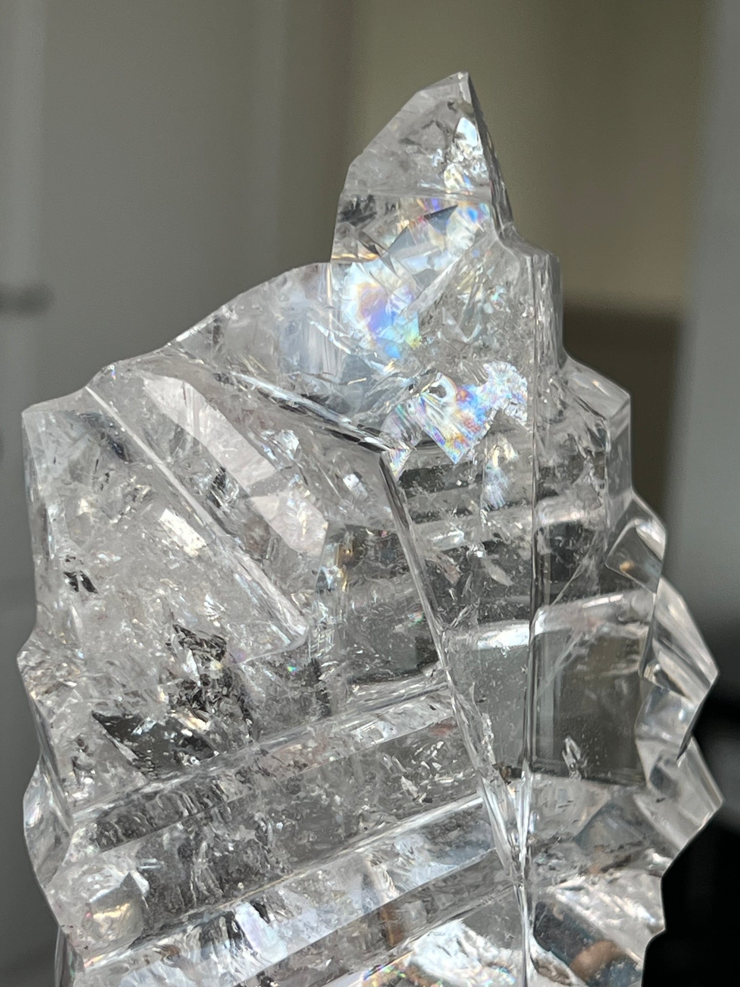 High Grade Brazilian Clear Quartz Sculpture On Gold Twisty Stand