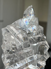 Load image into Gallery viewer, High Grade Brazilian Clear Quartz Sculpture On Gold Twisty Stand
