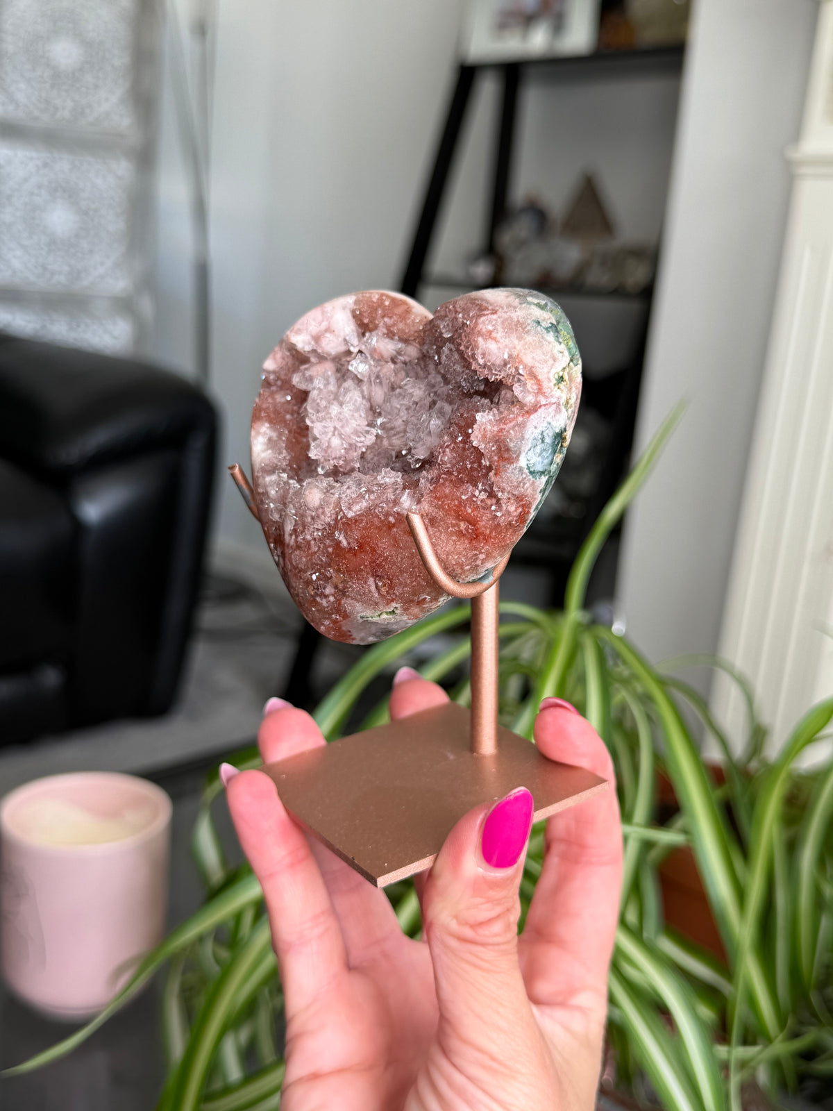 Pink Amethyst Heart On Stand