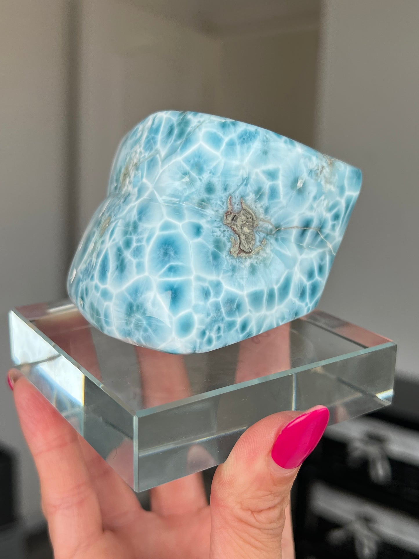 Larimar Core On Glass Stand