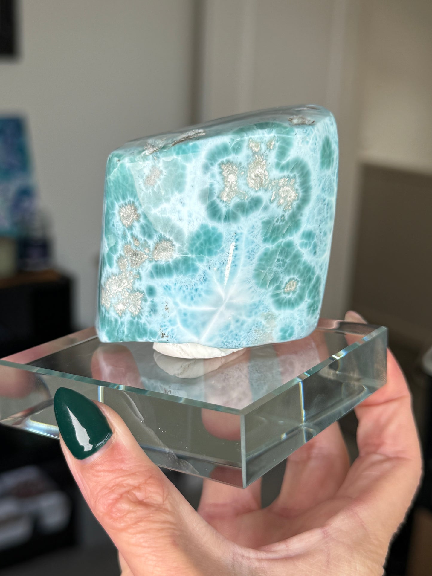 Larimar Core On Glass Stand