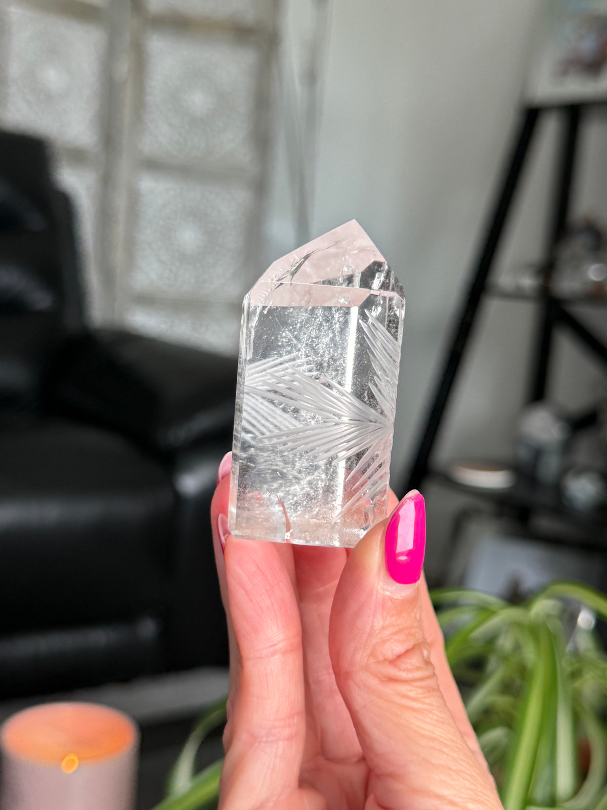 Clear Quartz Star Etched Tower