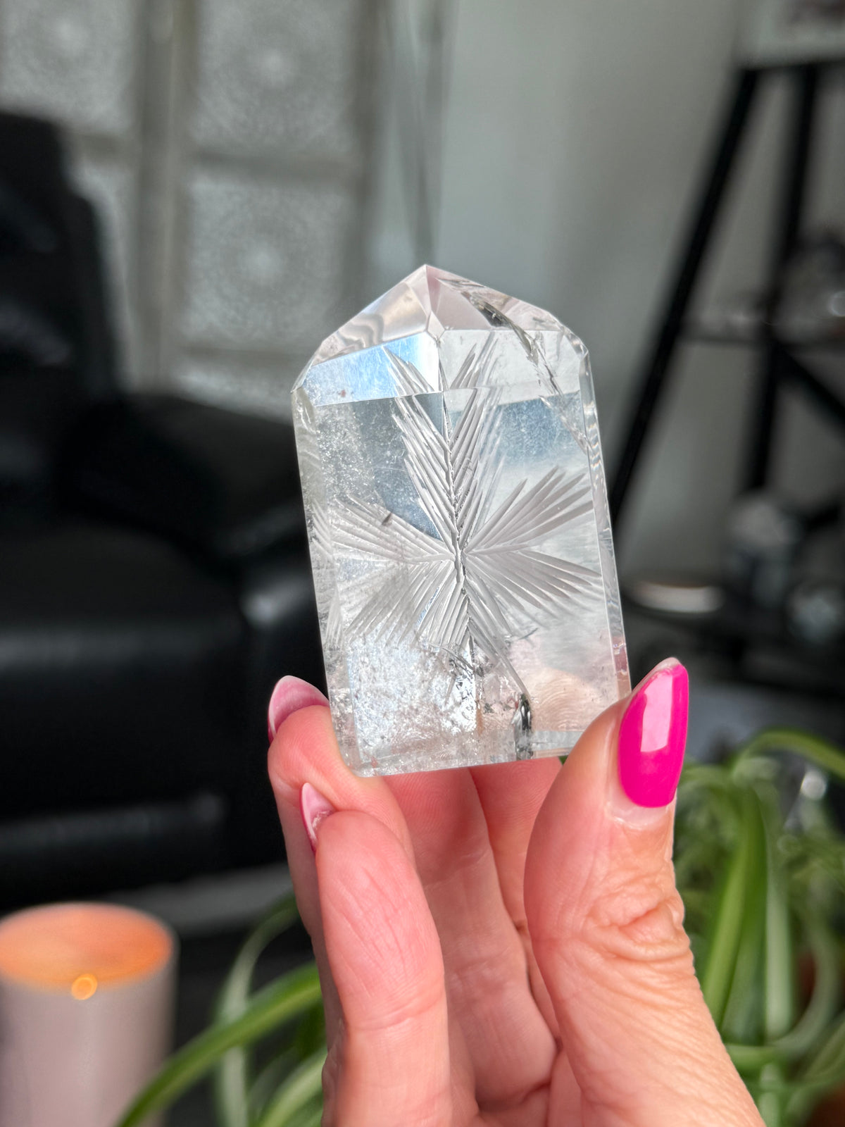 Clear Quartz Star Etched Tower