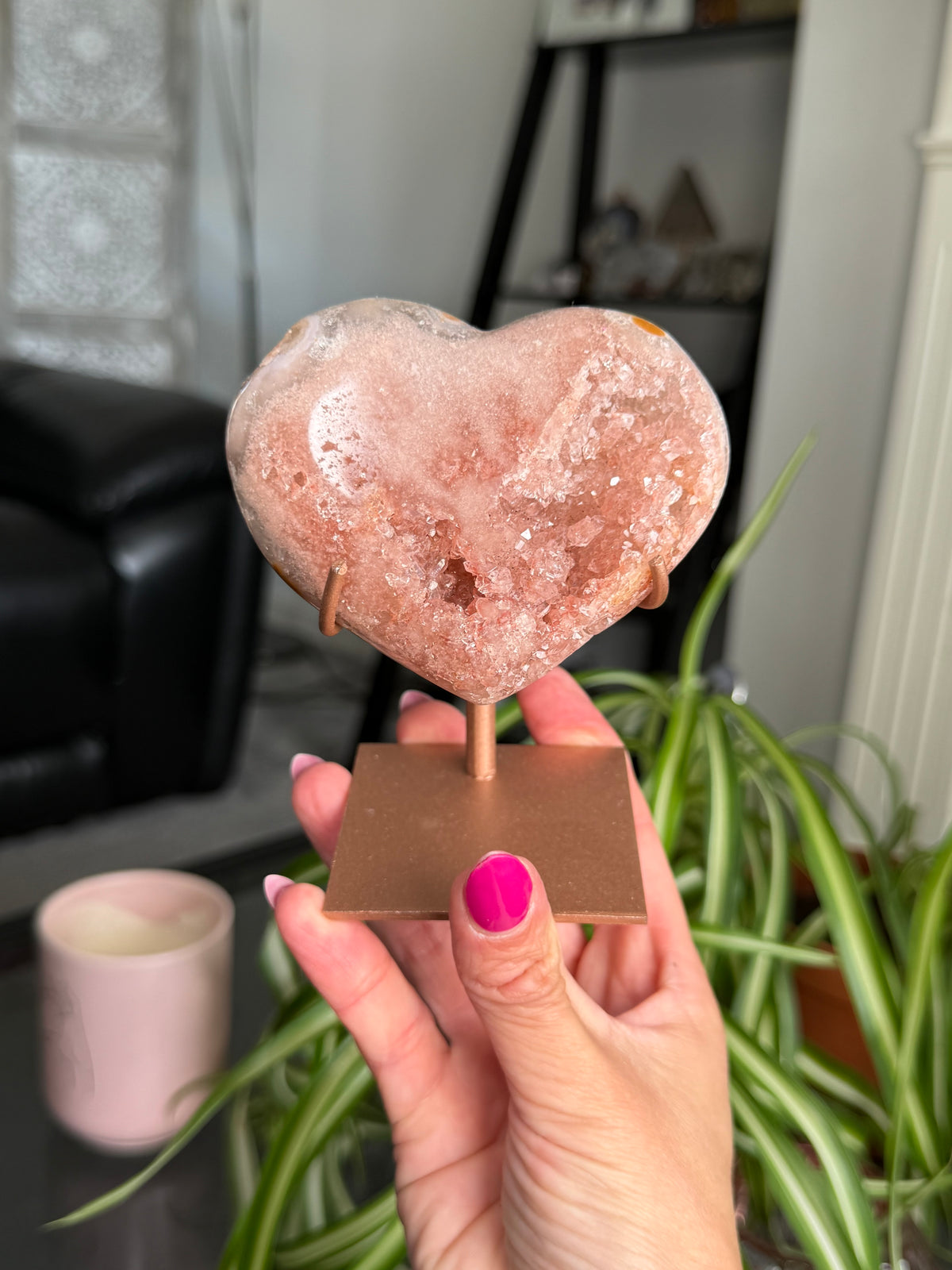 Pink Amethyst Heart On Stand