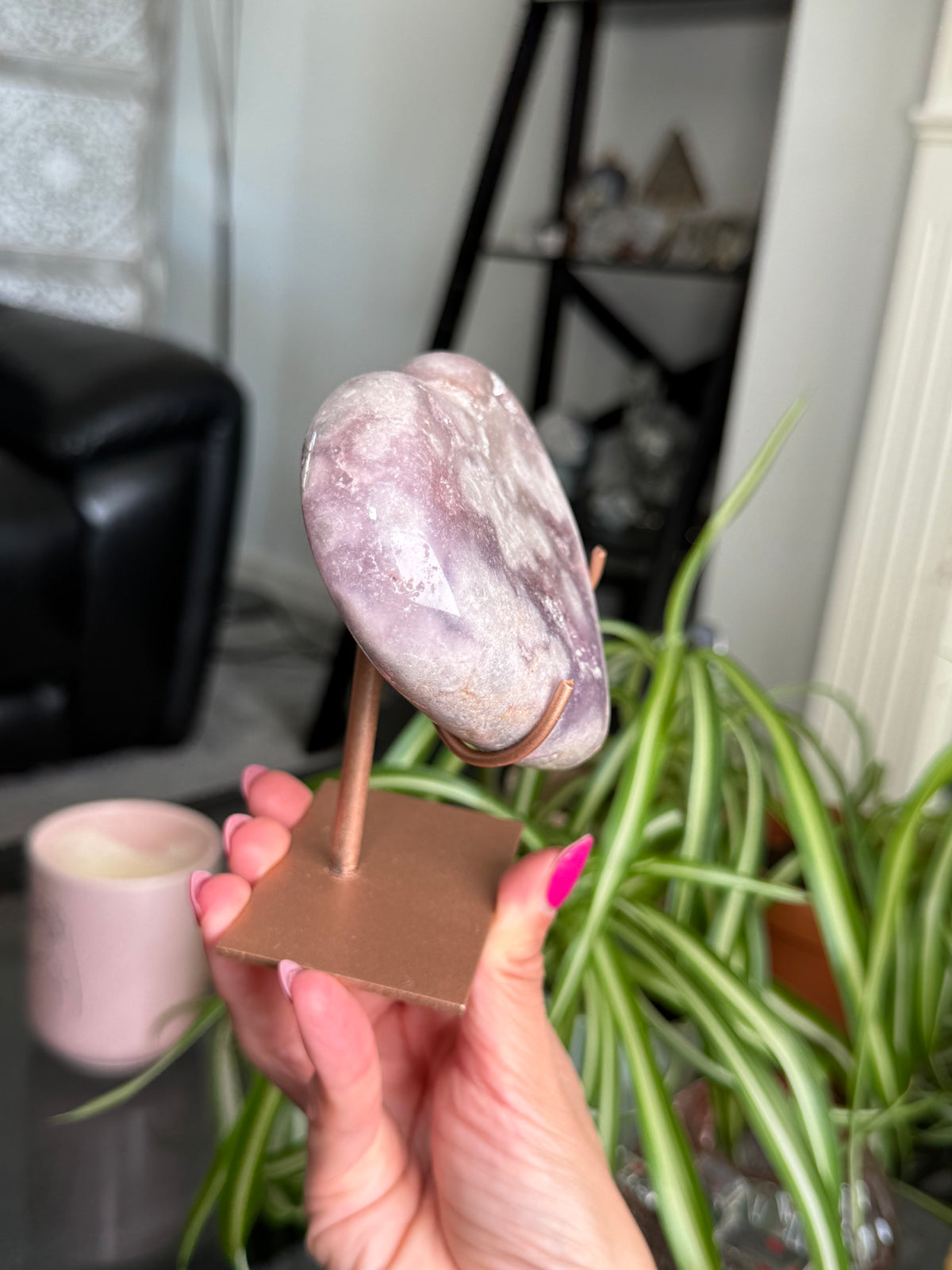 Pink Amethyst Heart On Stand