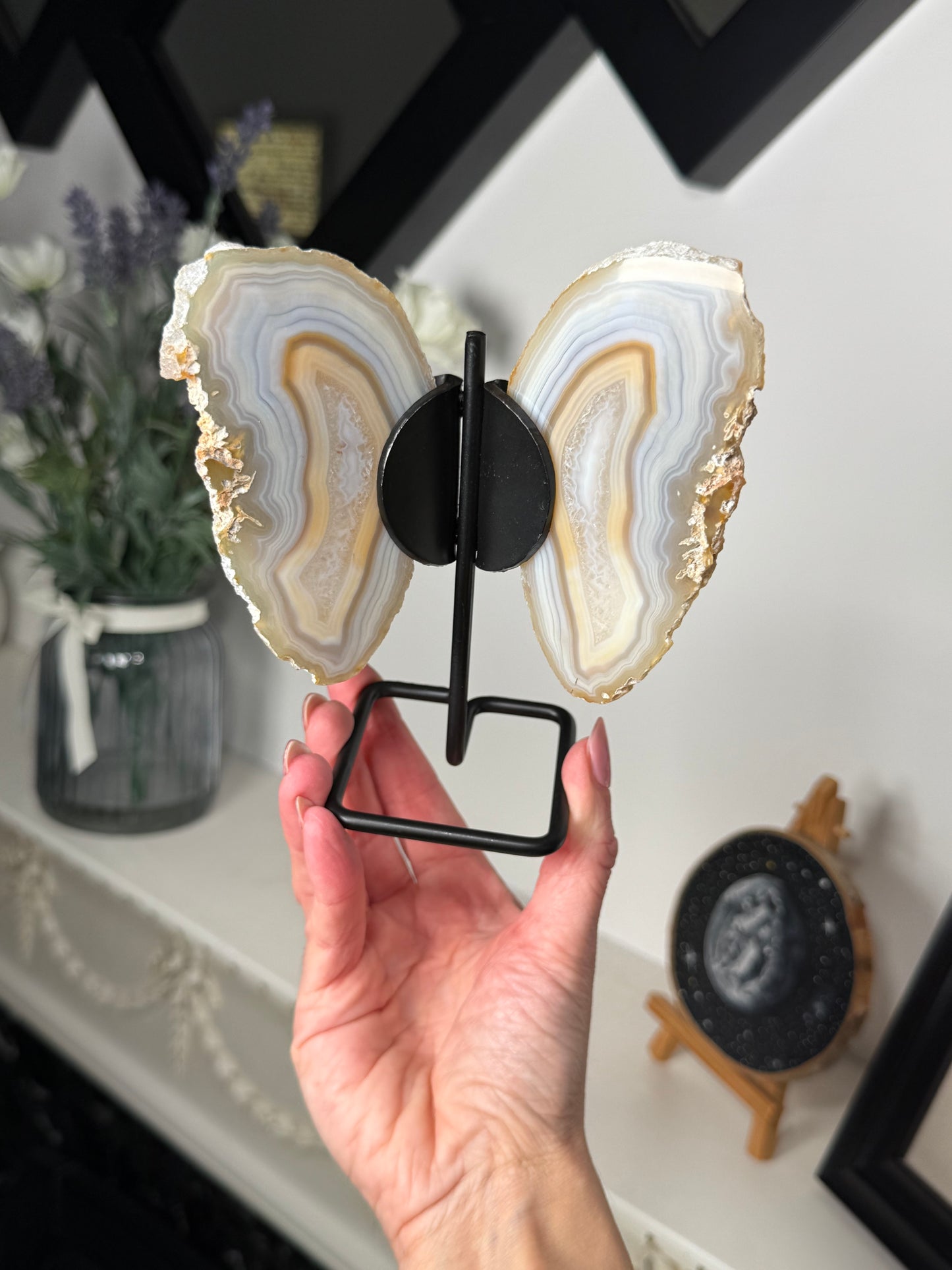 Agate Wings On Black Stand
