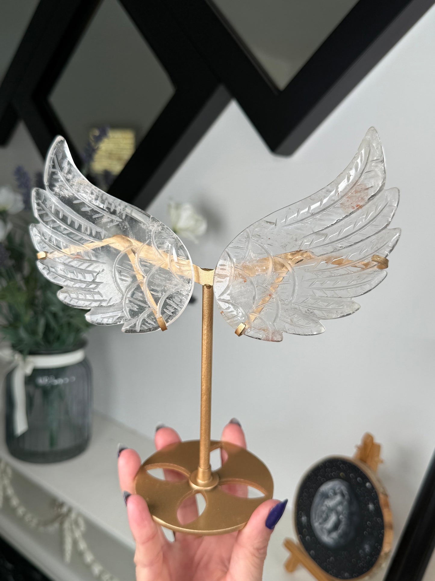 Clear Quartz Wings On Gold Stand