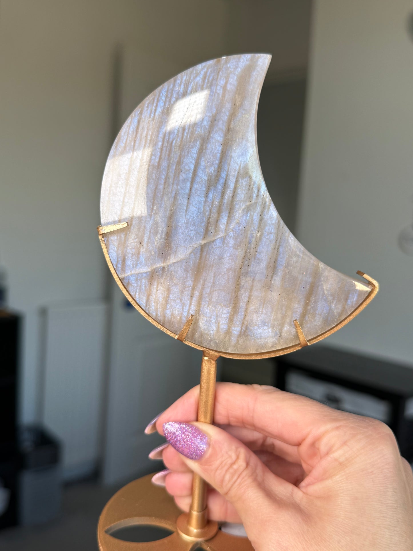 Moonstone Moon On Gold Stand