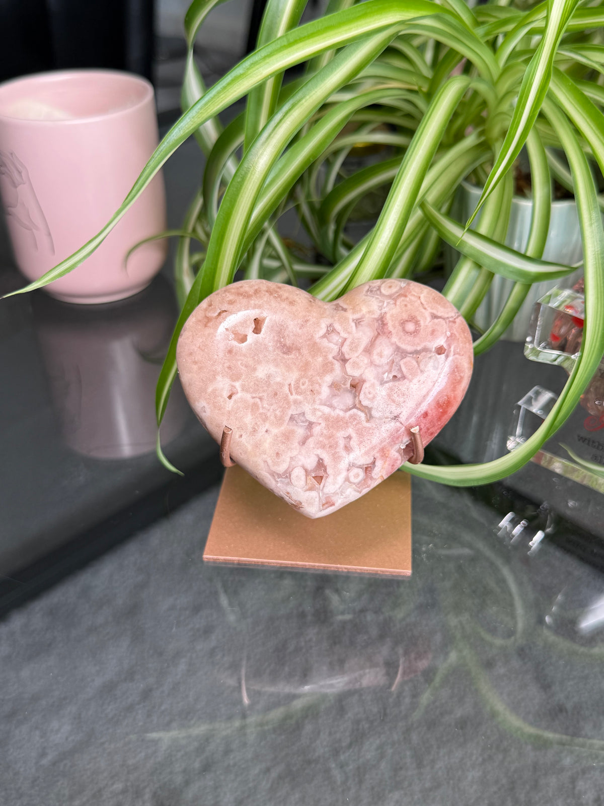 Pink Amethyst Heart On Stand